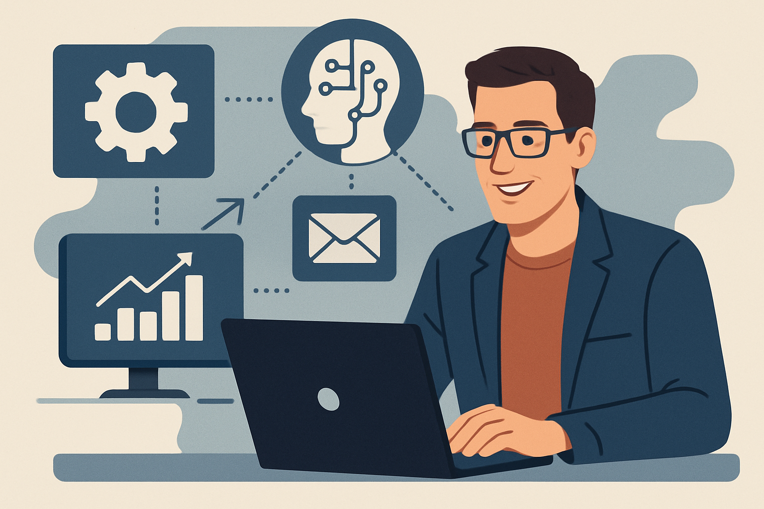 Entrepreneur automating business with AI-powered tools